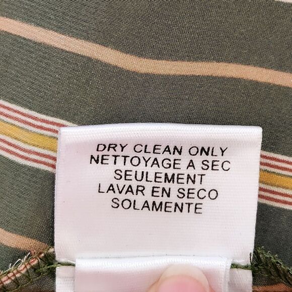 BCBG MaxAzria Vintage Silk Dress Green Yellow Striped Faux Wrap Women's Small - Picture 9 of 12